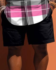 Men's Plus Size Pink Plaid Print Short Sleeve Shirt Shorts Set