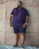 Men's Plus Size Leaf Pattern Short Sleeve Shirt Shorts Set