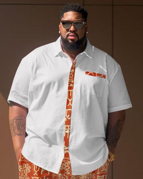 Men's Plus Size Simple Retro Ethnic Pattern Short Sleeve Shirt Shorts Suit