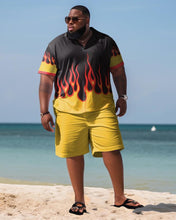 Load image into Gallery viewer, Men&#39;s Plus Size Beach Hawaiian Yellow Flame Print Two-Piece Set