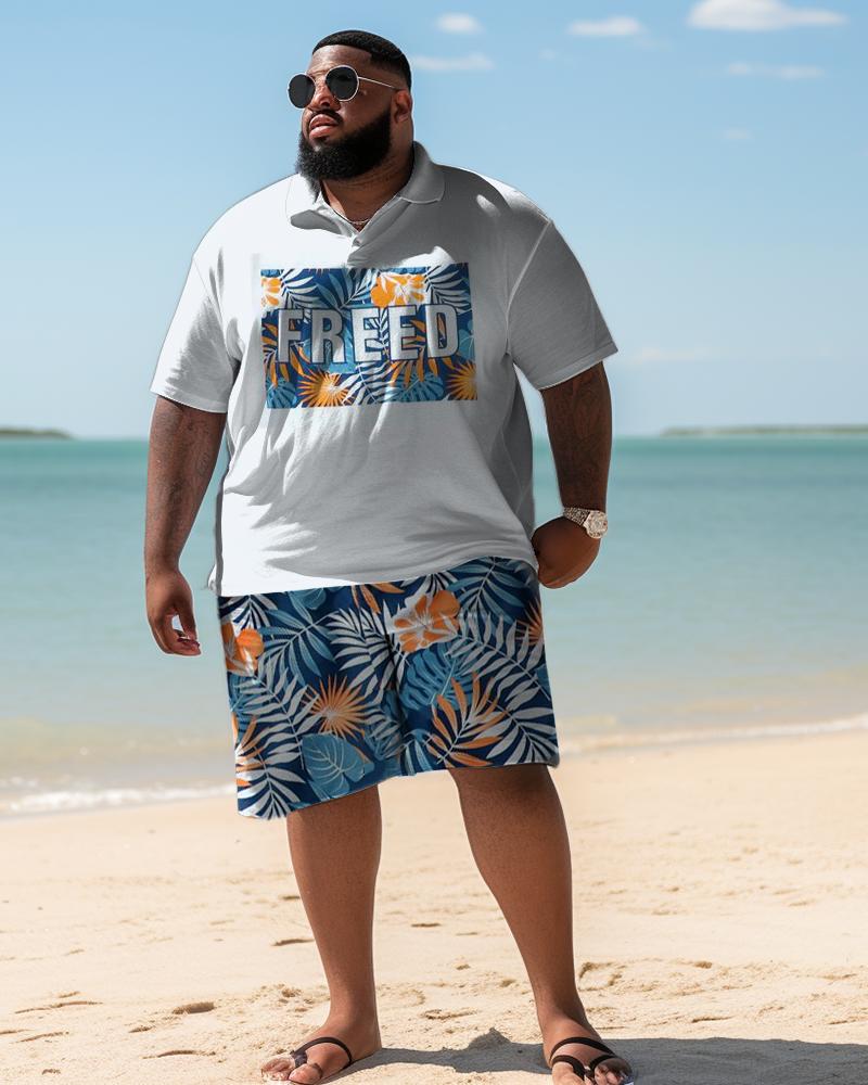 Men's Plus Size Hawaiian Maple Leaf Shirt Shorts Two Piece Set