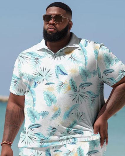 Men's Plus Size Beach Hawaii Color Block Shirt Shorts Two Piece Set