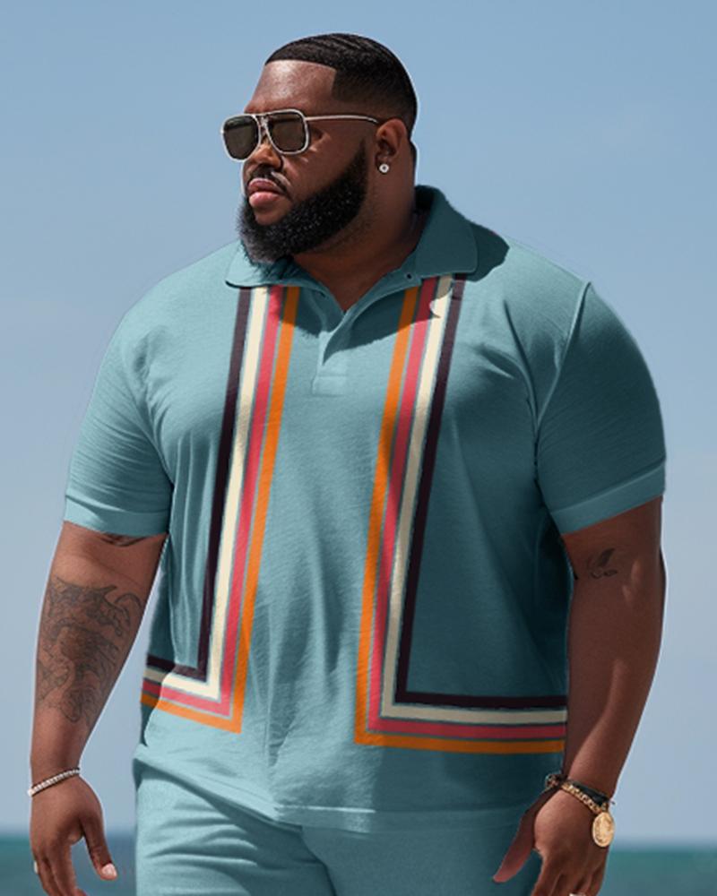 Men's Plus Size Business Colorblock Beach Two-Piece Set