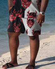 Load image into Gallery viewer, Men&#39;s Plus Size Hawaiian Color Block Devil Shirt Shorts Two Piece Set