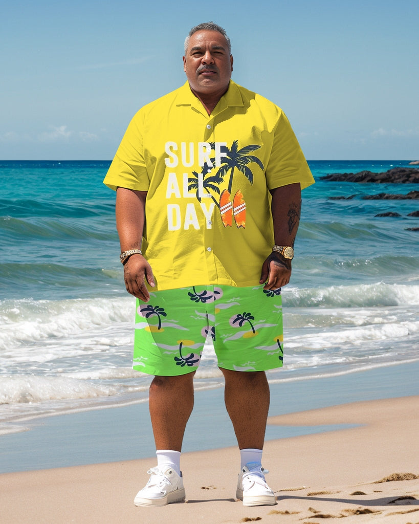 Men's Plus Size Hawaiian Resort Short Sleeve Shirt and Shorts Set 006