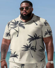 Load image into Gallery viewer, Men&#39;s Large Size Hawaiian Colorblock Coconut and Apricot Shirt and Shorts Two-piece Set