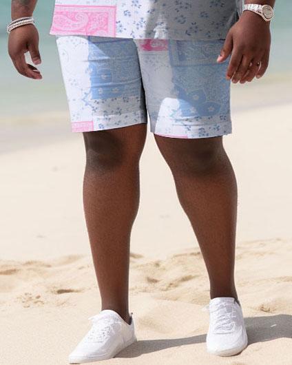 Men's Plus Size Seaside Hawaiian Peris Pattern Shirt and Shorts Two-piece Set