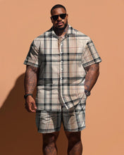 Load image into Gallery viewer, Men&#39;s Plus Size Classic Khaki Plaid Short Sleeve Shirt Shorts Set