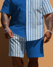 Load image into Gallery viewer, Men&#39;s Plus Size Striped Patchwork Short Sleeve Shirt Shorts Set