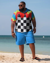 Load image into Gallery viewer, Men&#39;s Plus Size Beach Hawaiian Rainbow Checkerboard Two-Piece Set