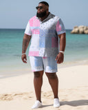 Men's Plus Size Seaside Hawaiian Peris Pattern Shirt and Shorts Two-piece Set