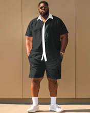 Load image into Gallery viewer, Men&#39;s Plus Size Simple Contrast Short-sleeved Shirt And Shorts Set