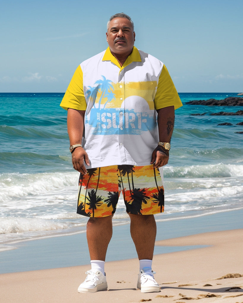 Men's Plus Size Hawaiian Resort Short Sleeve Shirt and Shorts Set 009