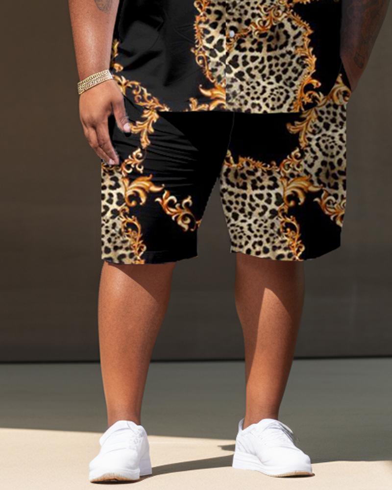 Men's Plus Size Retro Irregular Leopard Print Short Sleeve Shirt Shorts Set