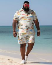 Load image into Gallery viewer, Men&#39;s Plus Size Hawaiian Color Block Coconut Shirt Shorts Two Piece Set