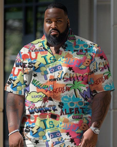 Men's Plus Size  Cartoon Graphic Short Shirt Shorts Suit