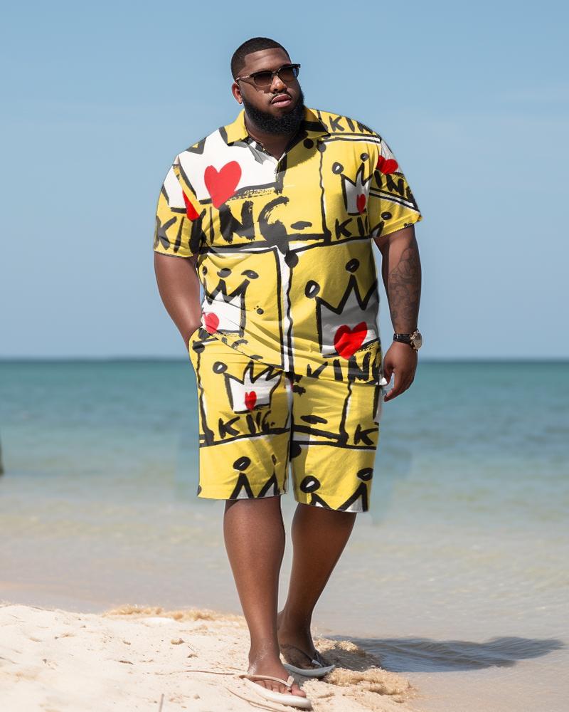 Men's Plus Size Crown King Beach Hawaiian Two-Piece Set