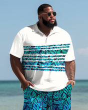 Load image into Gallery viewer, Hawaiian Leaf Striped Shirt And Shorts Two-Piece Men&#39;s Plus Size Set