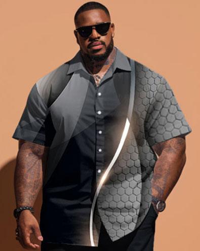 Men's Plus Size Geometric Print Short Sleeve Shirt Shorts Set