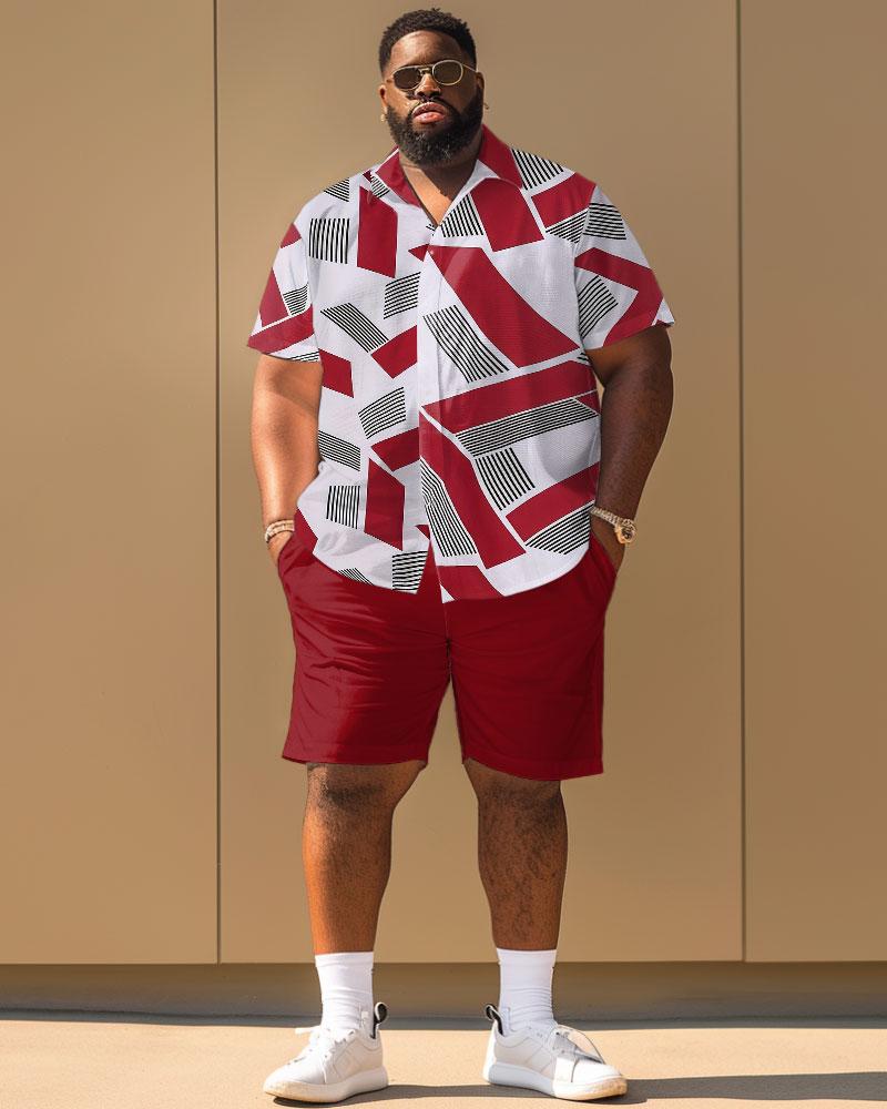 Men's Plus Size Simple Geometric Pattern Short Sleeve Shirt Shorts Set