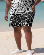 Load image into Gallery viewer, Hawaiian Leaf Black And White Shirt And Shorts Two-piece Men&#39;s Plus Size Set