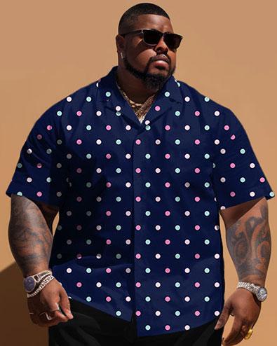 Men's Plus Size Small Polo Dot Print Short Sleeve Shirt Shorts Set