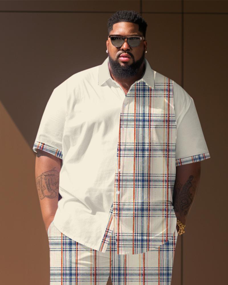 Men's Plus Size Plaid Short Sleeve Shirt Shorts Set