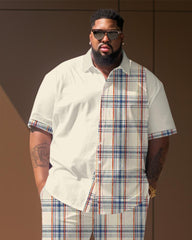 Men's Plus Size Plaid Short Sleeve Shirt Shorts Set