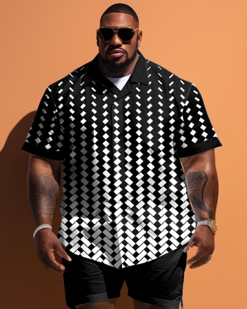 Men's Plus Size Simple Geometric Pattern Short Sleeve Shirt Shorts Set