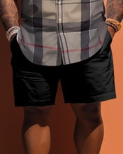 Load image into Gallery viewer, Men&#39;s Plus Size Classic Khaki Plaid Short Sleeve Shirt Shorts Set