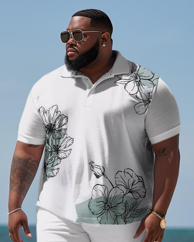 Men's Plus Size Business Irregular Flower Beach Two-Piece Set