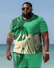 Load image into Gallery viewer, Men&#39;s Plus Size Hawaiian Art Coconut Color Block Shirt And Shorts Two-Piece Set