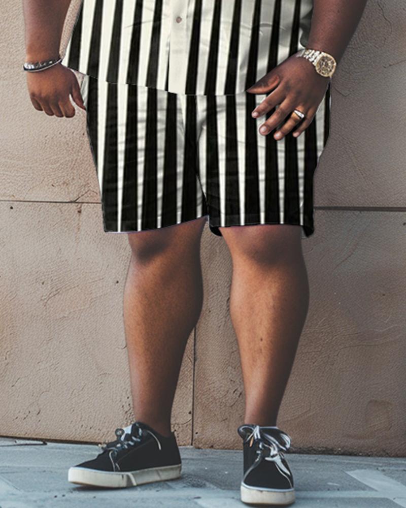 Men's Plus Size Striped Short Shirt Shorts Set