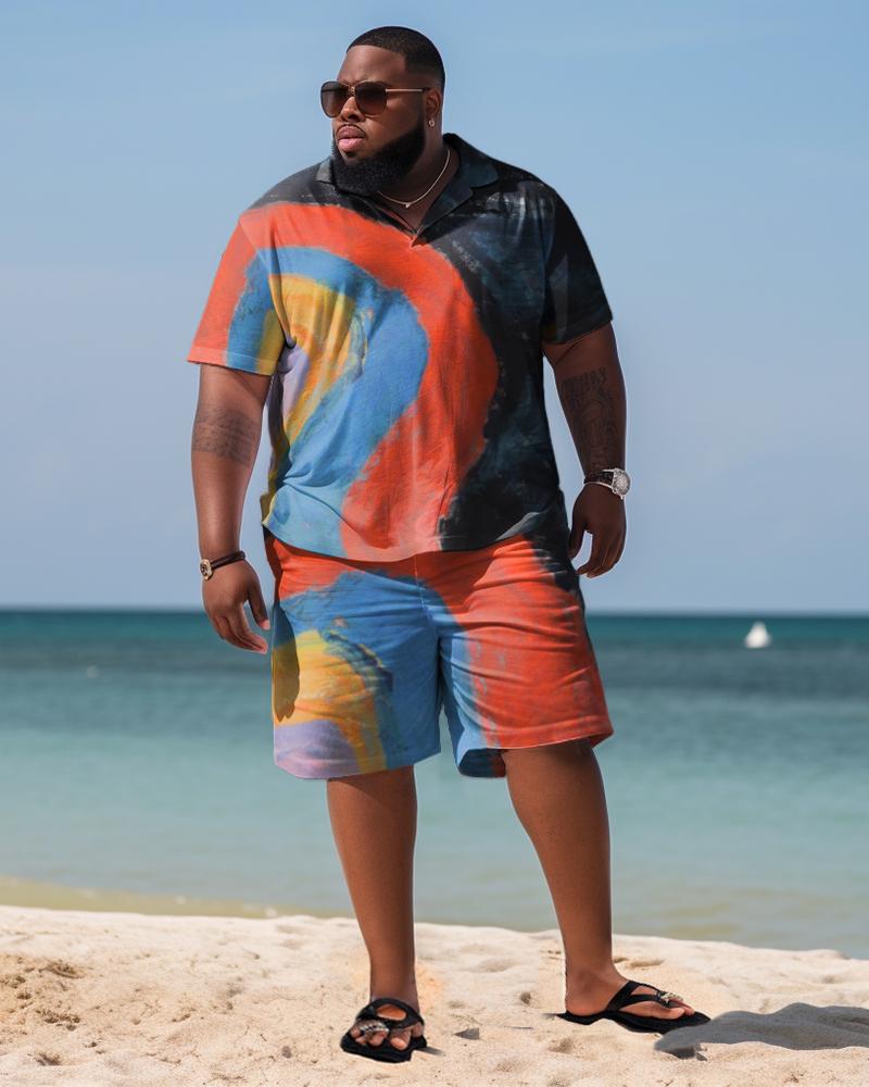 Men's Plus Size Beach Hawaiian Swirled Print Two-Piece Set