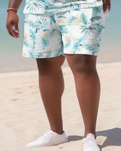 Men's Plus Size Beach Hawaii Color Block Shirt Shorts Two Piece Set