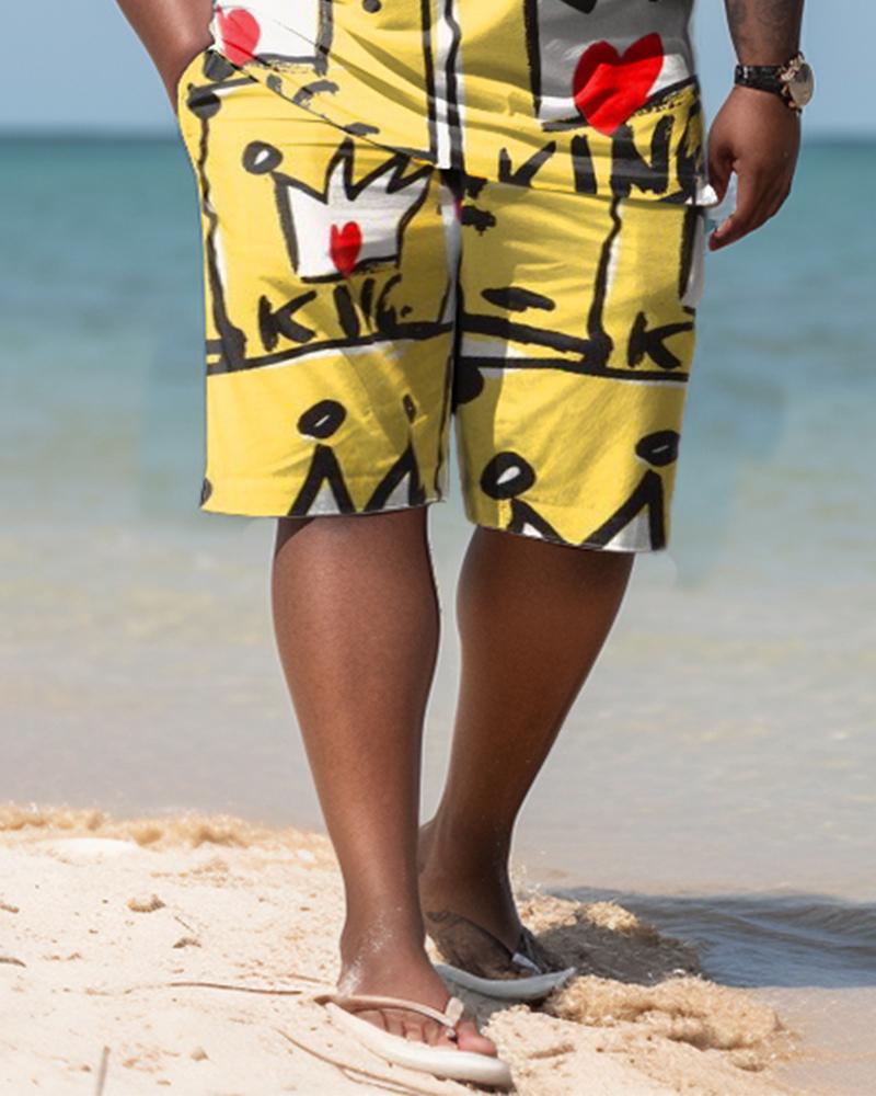 Men's Plus Size Crown King Beach Hawaiian Two-Piece Set