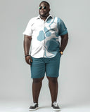 Men's Large Size Line Color Block Short Sleeve Shirt Shorts Suit