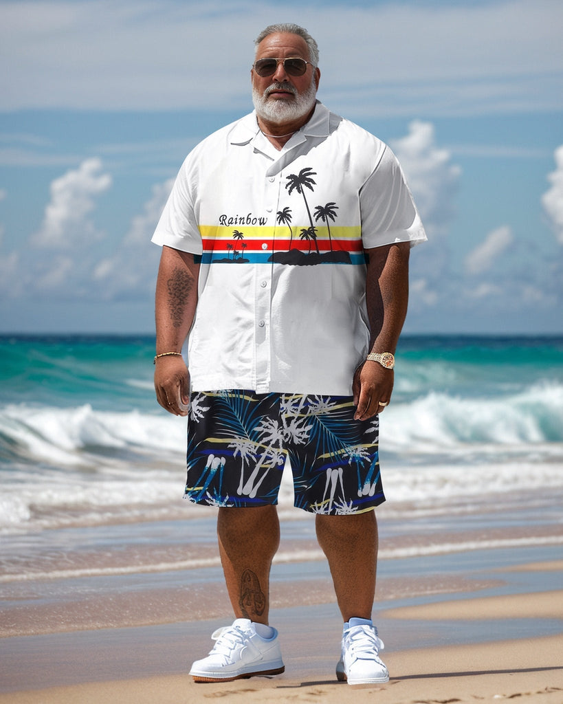 Men's Plus Size Hawaiian Resort Short Sleeve Shirt and Shorts Set 005