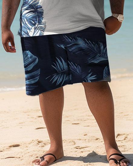 Men's Plus Size Have a Good Holidays Hawaiian Maple Leaf Shirt Shorts Two Piece Set