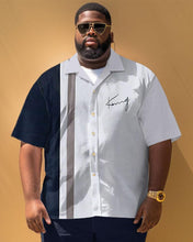 Load image into Gallery viewer, Men&#39;s Plus Size Casual Simple Striped Print Short Sleeve Shirt Shorts Suit