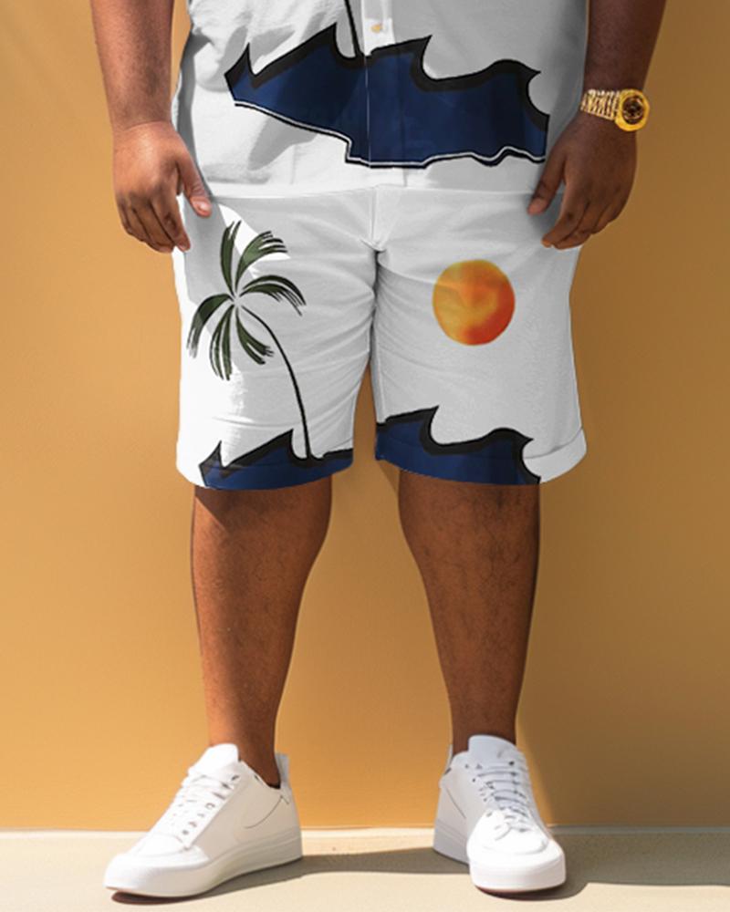 Men's Plus Size Hawaiian Coconut Print Short Sleeve Shirt Shorts Set