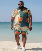 Load image into Gallery viewer, Men&#39;s Plus Size Hawaiian Color Block Maple Leaf and Apricot Shirt and Shorts Two-piece Set