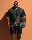 Men's Plus Size Simple Feather Print Short Sleeve Shirt And Shorts Set