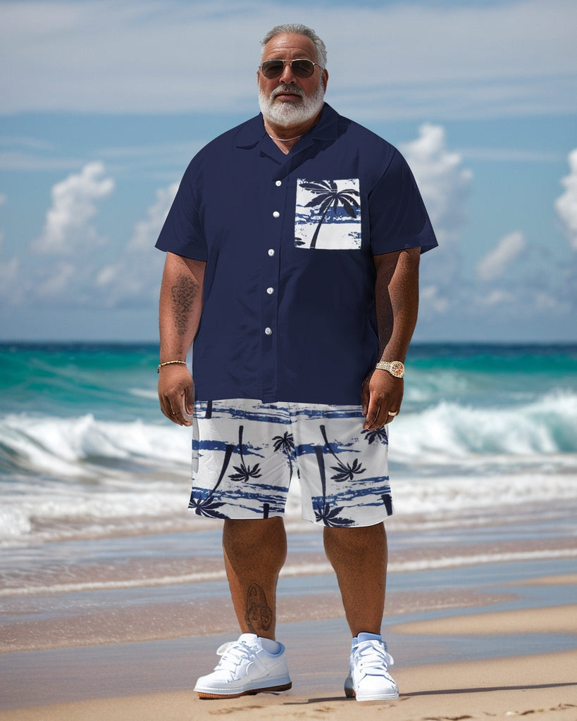 Men's Plus Size Hawaiian Resort Short Sleeve Shirt and Shorts Set 002