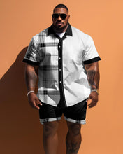 Load image into Gallery viewer, Men&#39;s Large Size Stitching Simple Plaid Pattern Short Sleeve Shirt Shorts Set