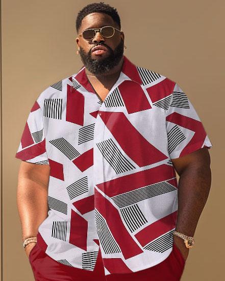 Men's Plus Size Simple Geometric Pattern Short Sleeve Shirt Shorts Set