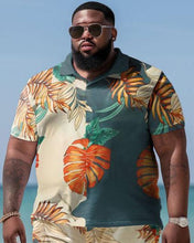 Load image into Gallery viewer, Men&#39;s Plus Size Hawaiian Color Block Maple Leaf and Apricot Shirt and Shorts Two-piece Set