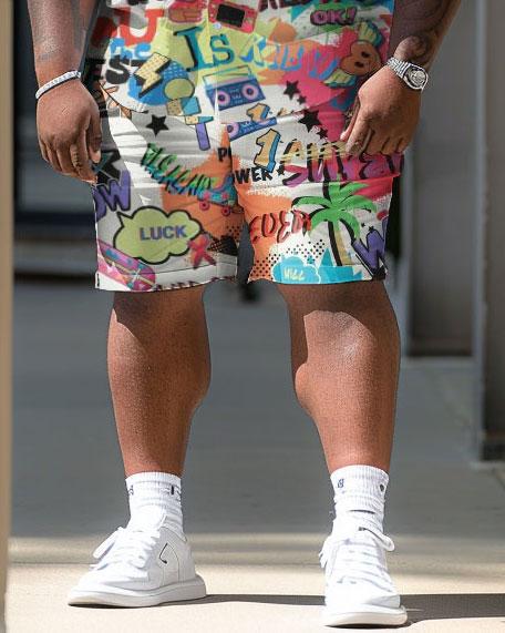 Men's Plus Size  Cartoon Graphic Short Shirt Shorts Suit