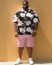 Load image into Gallery viewer, Men&#39;s Plus Size Casual Simple Floral Print Short Sleeve Shirt Shorts Suit