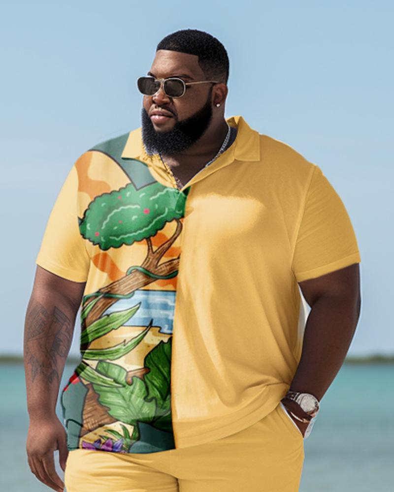 Men's Plus Size Beach Hawaii Colorblock Two-Piece Set